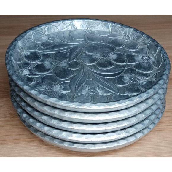 Everlast Floral Dogwood Aluminum Hand Forged Metal Trinket Dish Coaster Set of 5 - Picture 1 of 7